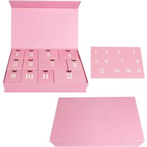 Pink Gift Box,Gift boxes for Presents with Lids Magnetic Closure Rectangle,10.4x6.4x2 Inch 12 Days Calendar Box for Groomsman Proposal Box, Wedding, Christmas, Halloween, Birthday Gift Packging