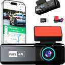 Dash Cam Front and Rear, 4K + 1080P Dual Dash Camera for Cars with Free 64GB Card, 5GHz WiFi, 360 Swivel Rear Camera, App Control, WDR, G-Sensor, Night Vision, Loop Recording, Parking Mode