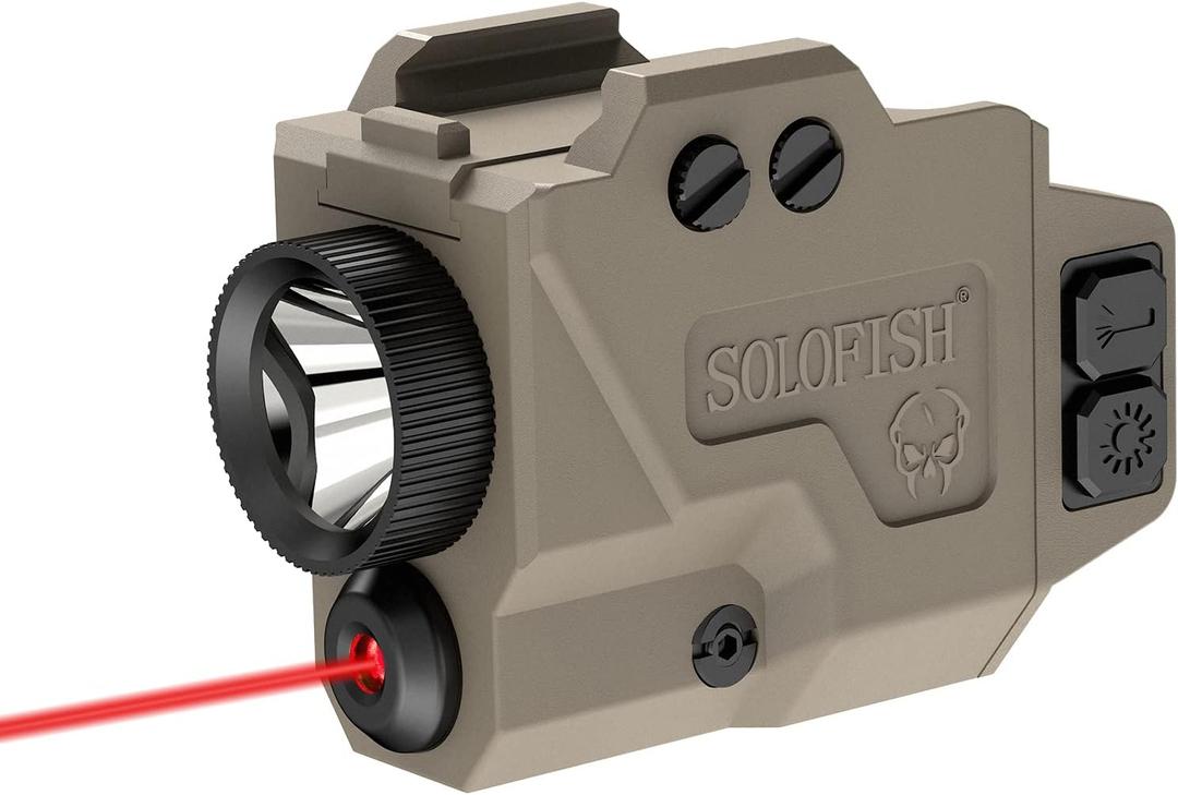 Solofish 800 Lumens Pistol Light and Red Laser Combo, Slidable Tactical Flashlight with Strobe Function Fits Full Size & Compact Guns w/Rail, Magnetic Charging