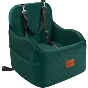 Dog Booster Car Seat for Small/Medium Dogs,6in Elevated Cushion,Fully Detachable and Washable,2 Storage Pockets & 3 Straps,Fits in Front/Back Seat,Easy to Install (Green,Medium)