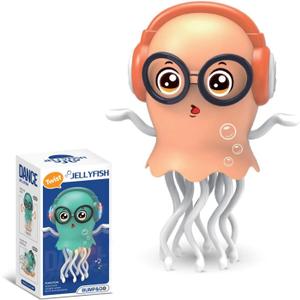 Interactive Dancing Jellyfish Toy for Kids  Musical LED Light Crawling Toy with Smart Obstacle Avoidance  Fun Birthday Gift for Toddlers & Preschoolers(Orange)