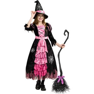 Spooktacular Creations Fairytale Witch Cute Witch Costume Deluxe Set with Broom for Girls (Medium(8-10 yrs), Pink)