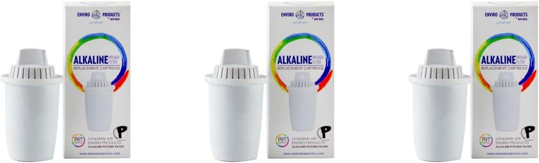 New Wave Enviro Alkaline Pitcher Replacement Cartridge 3 Pack, 80 Gallon Filter Life per Cartridge, Easy Installation, White