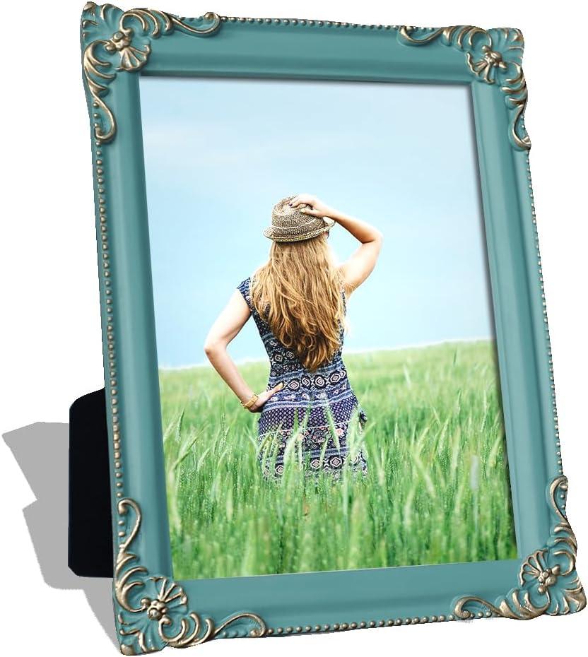 Picture Frame 5"x7" Photo Frame Dark Blue Frame with Gold Edge, Modern Simple for Christmas Gift Family Wedding Kids Friend Pet Home Office Display Desktop Table Decor