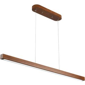 55 Inch Wood Linear Pendant Light Dimmable LED Kitchen Island Lighting with Remote Adjustable Hanging Chandelier for Dining Room Bar Pool Table 30W Modern Farmhouse Fixture Walnut Color