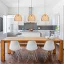11.8" Small Boho Rattan Chandelier Light Fixture, Hand Woven Pendant Lights Kitchen Island Wicker Farmhouse Rustic Hanging Lamp for Dining Room, Bedroom, Living Room, Entryway, Foyer