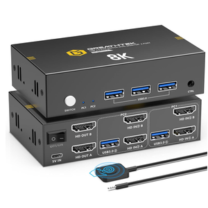 8K HDMI KVM Switch 2 Computers 1 Monitor,USB3.0 8K@60HZ 2 Port kvm Switcher for 1 PC/Laptop to Share Keyboard&Mouse,Remoto Control,EDID Supported