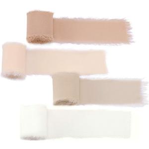 Handmade Fringe Chiffon Silk-Like Ribbon 1.5" x 3Yd Sand Color Shade Ribbons Sample Swatch Chart for Wedding Invitations, Bouquets, Gift Wrapping(Nude/Cream/Sand/Ivory)