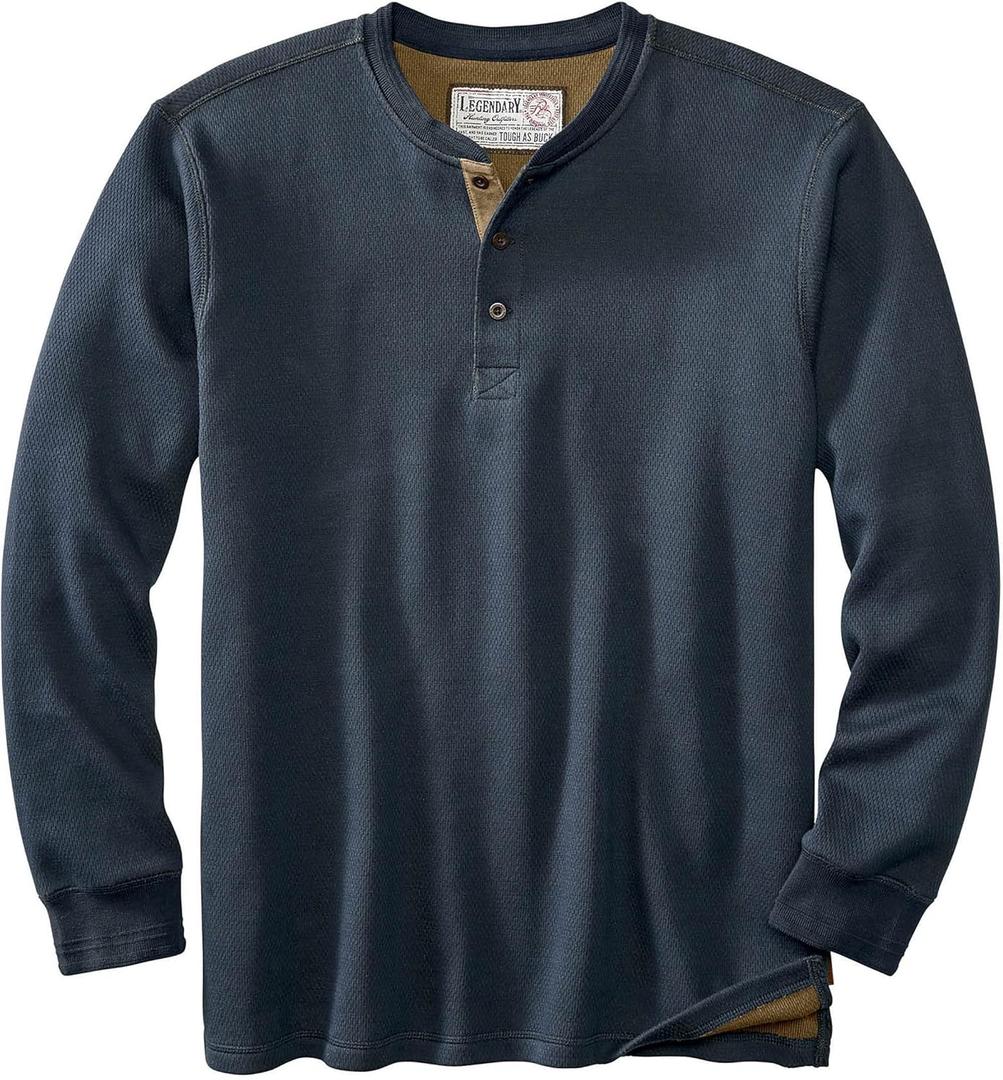 Legendary Whitetails Men's Henley Shirt Long Sleeve Heavyweight Double Thermal Layer (X-Large, Navy)