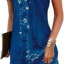 Chvity Womens Boho Dress Summer V Neck Sleeveless Dresses Ethnic Floral Print Sundress Mini Dress Medium, Blue Tank Dress 