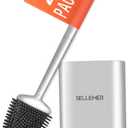 Sellemer Toilet Brush and Holder Set for Bathroom, Flexible Toilet Bowl Brush Head with Silicone Bristles, Compact Size for Storage and Organization, Ventilation Slots Base (2 Pack, Silver)