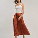 RIHOAS Long Skirts for Women High-Waisted A-Line Skirt Acetate Flowy Pleated for Elegant Office Work Spring Fall, Size L