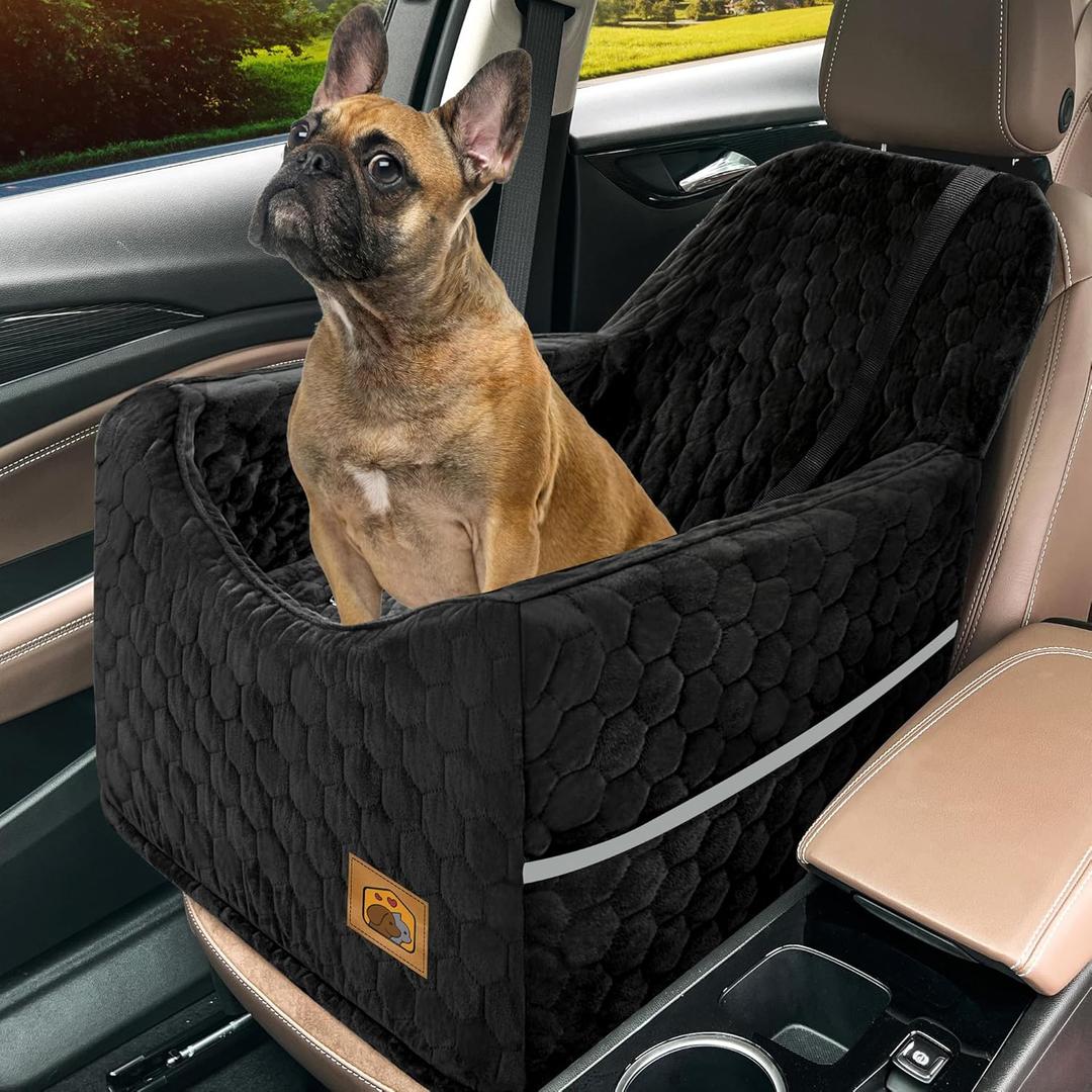 Dog Car Seat for Small/Medium Dogs, Memory Foam Dog Booster Seat, Travel Safety with Washable Removable Cover, Storage Pockets for Dogs up to 35 lbs (Black)