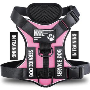 Service Dog Harness, Reflective Dog Vest Harness with 5 PCS Patches, Adjustable Soft Oxford Pet Harness, Inner Layer Mesh, Easy to Control for Dogs (X-Large (Pack of 1), Pink)