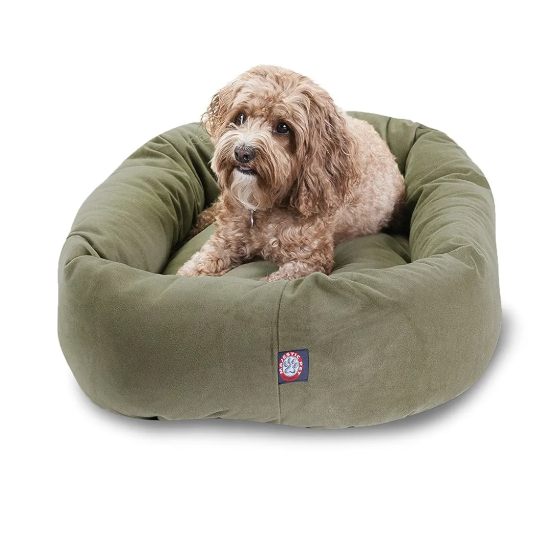 Majestic Pet 32 Inch Suede Calming Dog Bed Washable 32x23x7 (Inch) – Cozy Soft Round Donut Dog Bed with Spine Support for Dogs to Rest Their Head - Pet Bed Medium – Sage