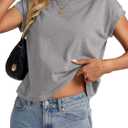EasyGala Womens Cap Sleeve Crop Tops Cotton T Shirts Crewneck Loose Fit Short Sleeves Tee Summer Fashion Clothes 2026 (Gray, XL)