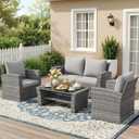 Wisteria Lane Patio Furniture Set, Wicker Outside Outdoor Furniture for All Weather, Patio Sofa with High Backrest Support and Wide Armrest for Backyard, Balcony, Deck, Porch, Ash Gray