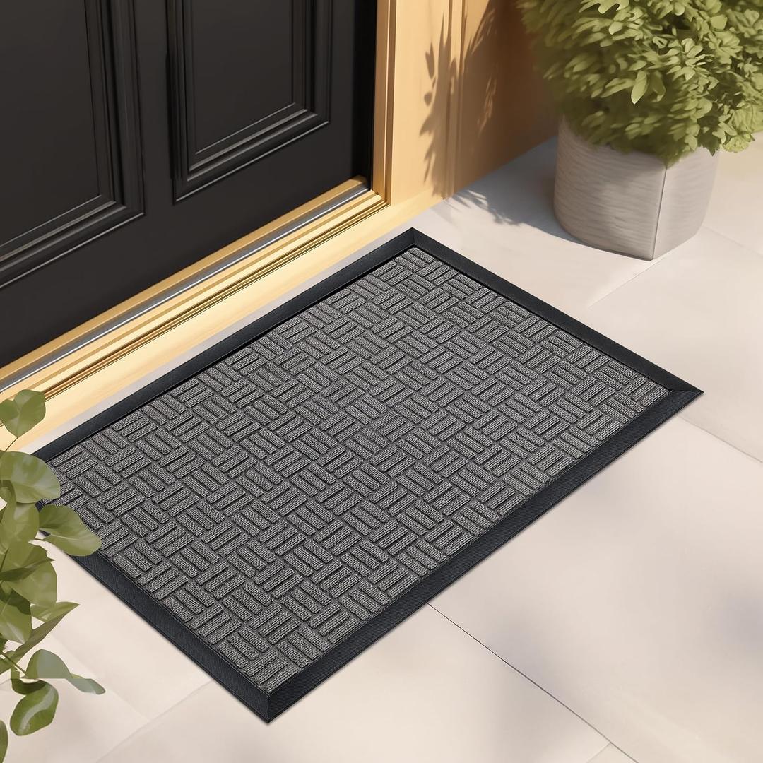 Mibao Front Door Mat, Heavy Duty Durable Welcome Mat for Outdoor Indoor, Dirt Trapper Waterproof Super Absorbent Door Mat for Entryway Outside Patio Porch, 29.5" x 17", Light Grey