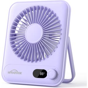 WHATOOK Small Desk Fan Personal Fans: 5000mah 25 Hours Battery Office Quiet Mini Desktop Fan Portable Rechargeable Travel Essentials (Purple, 2000)