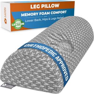 5 STARS UNITED Knee Pillow for Back Sleeping  Memory Foam Cushion for Sciatica Pain Relief  Under Leg Support for Sleeping on Back  Half Moon Bolster for Bed, Gray (Standard, Grey)