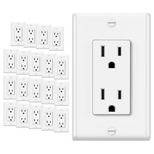 ELECTECK 20 Pack Standard Decorator Electrical Wall Receptacle Outlet, 15A 125V, 2 Pole 3 Wire, Non-Tamper Resistant, Wallplate Included, Residential and Commercial Use, UL Listed, White