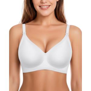 Womens Wireless Jelly Bras Plunge Full Coverage Tshirt Plus Size Bra | Comfortable, no underwire, Push Up, Seamless, V-Neck, bralettes, Older Women, Everyday, soft, Support&Lift (White)