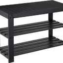 Pipishell Bamboo Shoe Rack Bench, 3 Tier Sturdy Shoe Organizer, Storage Shoe Shelf, Holds up to 300lbs for Entryway Bedroom Living Room Balcony, Black