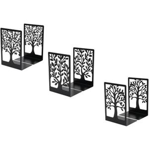 YXQ Book Ends for Shelves Decorative,Tree Metal Bookend Supports for Home Office School Heavy Books, Set of 3 Black Book Holders for Shelf Unique Decoration Book Stoppers