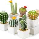 Oairse Mini Artificial Cactus Plants in Ceramic Pots 6 Pcs Potted Faux Succulents in Pots Fake Potted Plants Cactus Decor Small Artificial Plant for Home Decor Indoor Office Desk Tabletop Shelf (White)