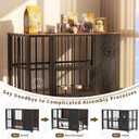 JUNEU 42'' Dog Crate Furniture, No Assembly Dog Kennel Indoor, Collapsible Heavy Duty Dog Crate for Medium/Large Dog(35-60 lb), Wooden Corner Dog Crate with Wheels & Adjustable Bowl Holders