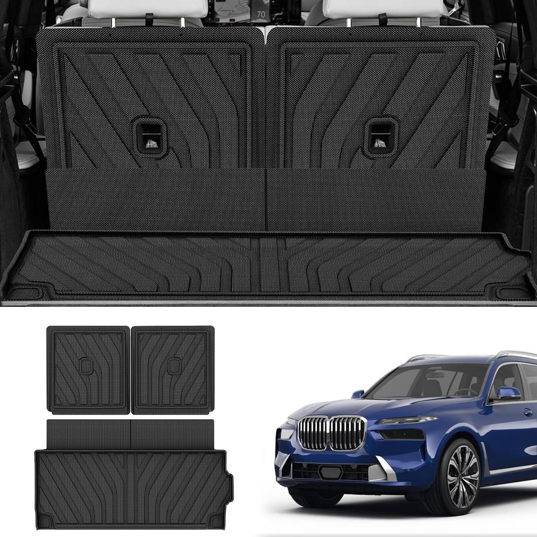 Cargo Liner & Third Row Seat Back Mats Compatible with 2019-2026 BMW X7 G07 (Not for 2021-2022 X7 50i / 2025 X7 40i): AOMSAZTO Custom Fit 2019-2026 BMW X7 All Weather Anti Skid TPE Trunk Liner