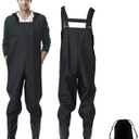 Waterproof Fishing Waders for Men & Women - Lightweight, Durable Chest Waders with Built-in Boots for Fly Fishing, Kayaking (M8/W10, Black)