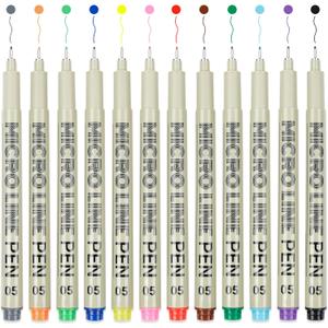12 Colored Micro Pens 05, Fineliner pens Waterproof Archival Ink Set, No Bleed Drawing Art Pens for Illustrating, Journaling, Bible Zentangle Supplies