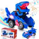 Hirger Transforming Dinosaur Car Toy for Kids, Transformer Monster Truck Toys for Boys, Birthday Gifts for Toddler Age 2+ (Blue-1)