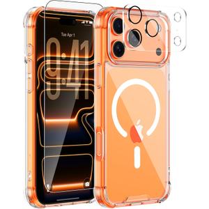 for iPhone 17 Pro Max Case Compatible with MagSafe, Magnetic Clear Case with Tempered Glass Screen Protector and Lens Protector, Military-Grade Shockproof & 4-Corner Protection, Anti-Yellowing