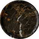 Natural Marble Stone Carving 7.9 inches Round Small Tray Jewelry Trinkets Sundries Storage Dish (Black Brown)