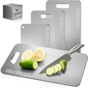 Katuchef Titanium Cutting Board - Upgraded 100% Pure Titanium Cutting Boards for Kitchen Non Toxic, Double-Grade Hygiene Durable Non Moldy Dishwasher Safe Meat Fruit Metal Board (2PC S+L)