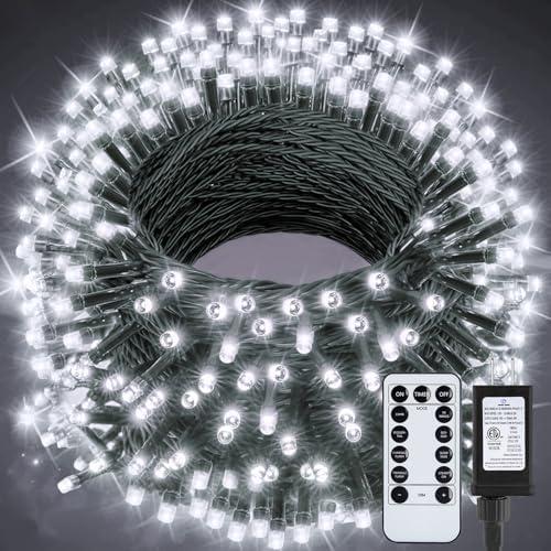 Minetom 328 Ft 1000 LED Christmas Tree Lights Outdoor Indoor String Lights with 8 Modes Waterproof Twinkle Xmas Light with Remote, Plug in Rice Lights for Tree Room Christmas Decorations, Cool White