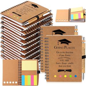 30 Set Graduation Gift Bulk 2026 Inspirational Spiral Kraft Notebook with Sticky Note Bamboo Ballpoint Pen Notepad for Graduation Party Favors Teacher Graduate