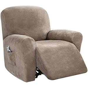 PrinceDeco Recliner Chair Cover Velvet Stretch Recliner Couch Covers 4-Pieces Style Recliner Chair Covers Recliner Cover for Reclining Chair Slipcovers Feature Non Slip Form Fitted Thick Soft,Taupe