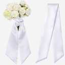 VitalCozy Bow Wedding Bouquet Sash Satin Blank Plain White Prom Bouquet Sash Wreath Sashes for Front Door Hoco Embroidery Monogram Farmhouse Indoor Outdoor Yard Doorway Porch Party Decor, 9.84 x 36 In