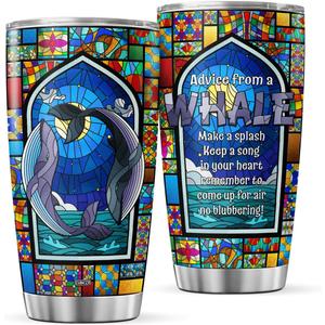 CUBICER Whale Stainless Steel Tumbler Tail Coffee Mug 20 Oz Gifts For Women Cute Travel Coffee Mugs Kitchen Decor Accessories Beluga Water Bottle Inspirational Cups Insulated Cups