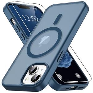 Vansdon for iPhone 13 Case & iPhone 14 Case, Compatible with MagSafe, Magnetic Translucent Matte Slim Protective Cover with 1 Screen Protector - Military-Grade Shockproof (Blue)