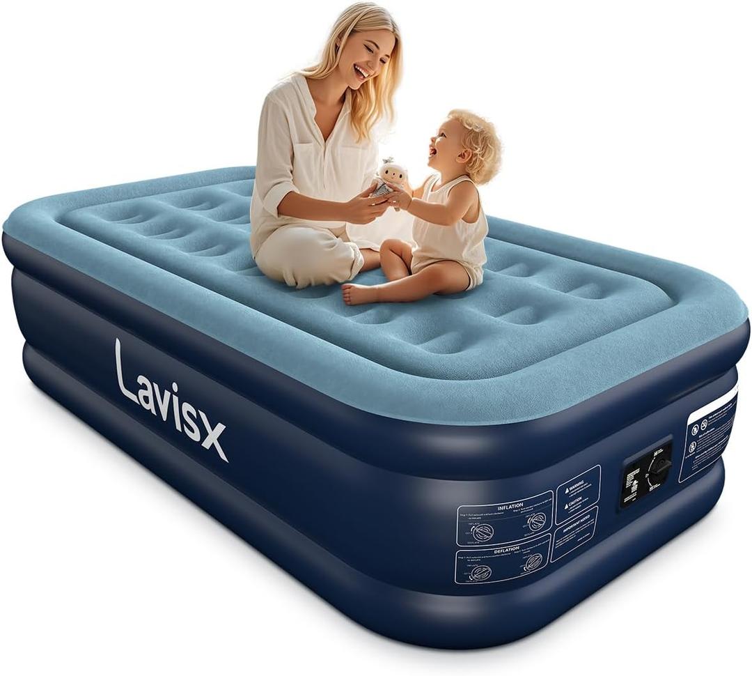 Lavisx Twin Air Mattress with Built in Pump 18" Blow Up Mattress Raised Air Bed, 3 Mins Quick Self Inflatable with Storage Bag for Guest and Home