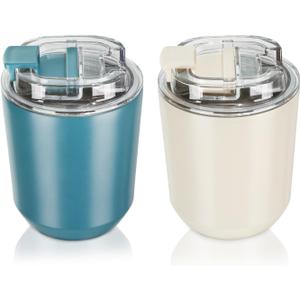 Puraville 2 Pack Insulated Tumblers with Lid, 10 oz Travel Coffee Mug Stainless Steel Vacuum Cup, Leak Proof Double Walled Coffee Tumbler for Iced and Hot Drinks, Peacock Blue and Cream