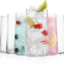 BENETI Modern Tall Drinking Glasses Set of 6 | Handmade In Europe | 18oz Premium Highball Crystal Glass Cups for Water and Juice