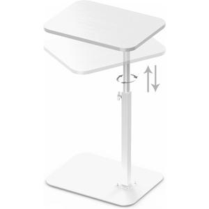 Side Table Sofa Tray for Couch Heavy Metal Base Swivel/Adjustable Height, Sofa Bed Bathroom Study TV Tray C Shaped End Table Food Snack Trays for Eating, White, 11.8*15.7 in, Standard 