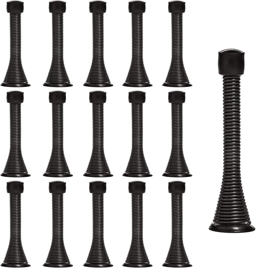17 Pack Spring Door Stops Flexible Heavy Duty Spring Door Stopper with RustProof Screw Rubber Bumper Tips (Black)