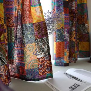 Cotton Linen Patchwork Colorful Vintage Bohemian Curtains Rod Pocket Aesthetic Window Curtain Panel Boho Drape Living Room Bedroom Decorative, 1 Panel, 55" W x 63" L, Patchwork
