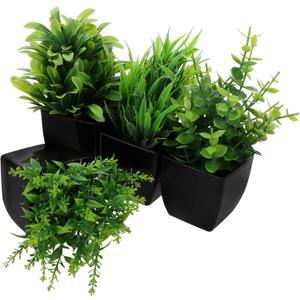 4pcs Mini Artificial Eucalyptus and Faux Grass Plants in Black Pots Small Fake Plants for Indoor Home Office Bathroom Shelf Space Saving Decorative Greenery for Table and 4pcs Mini Artificial Eucalyptus and Faux Grass Plants in Black Pots Small Fake Plants for Indoor Home Office Bathroom Shelf Space Saving Decorative Greenery for Table and